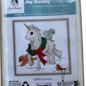 Unicorn Cross Stitch Kit with Red and Green Accents Joy Sunday